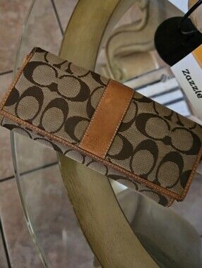 Coach Tan Genuine Leather Stripe Signature Canvas Full-size Wallet
